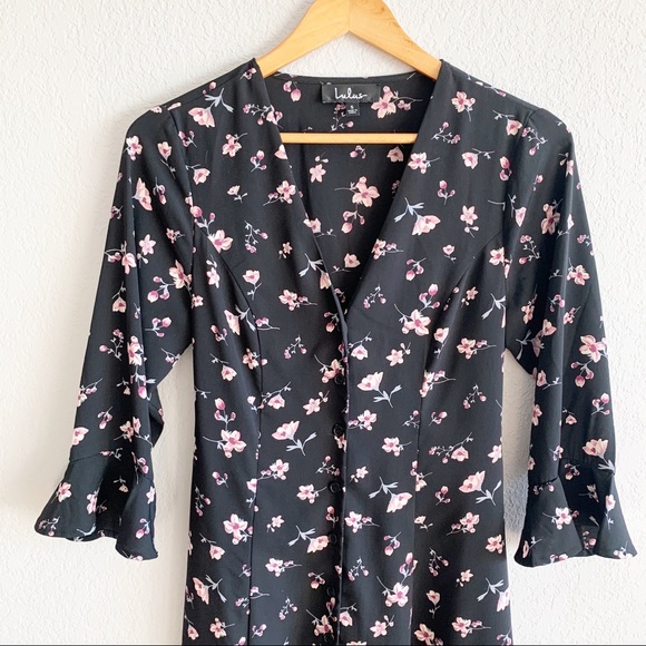 Lulu's Love Blossoms Black Floral Button-Up Dress - Picture 3 of 11